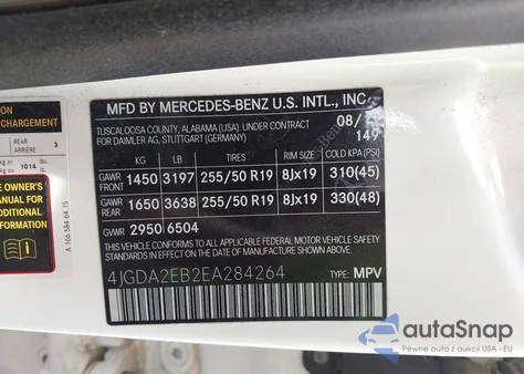 2014 Mercedes-Benz Ml 350 Bluetec 4Matic z USA, uszkodzony, nr VIN 4JGDA2EB2EA284264